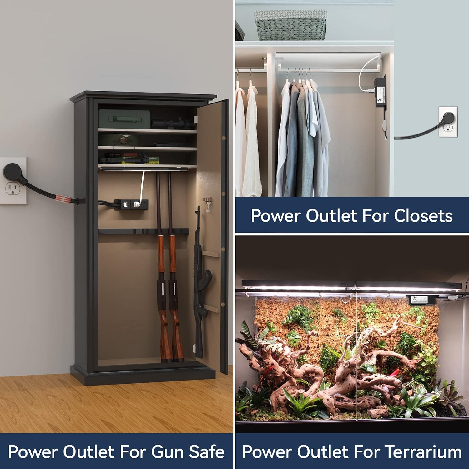 Gun Safe Accessory Electrical Power Outlet Kit, Hidden Outlet Gun Cabinet Accessories with USB, Mountable for Interior Dehumidifiers and Lights (Black, UL Listed)
