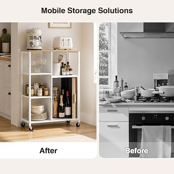 Mobile Kitchen Island With Wheels, Storage Space Roll-Up Doors, 37x67x95cm