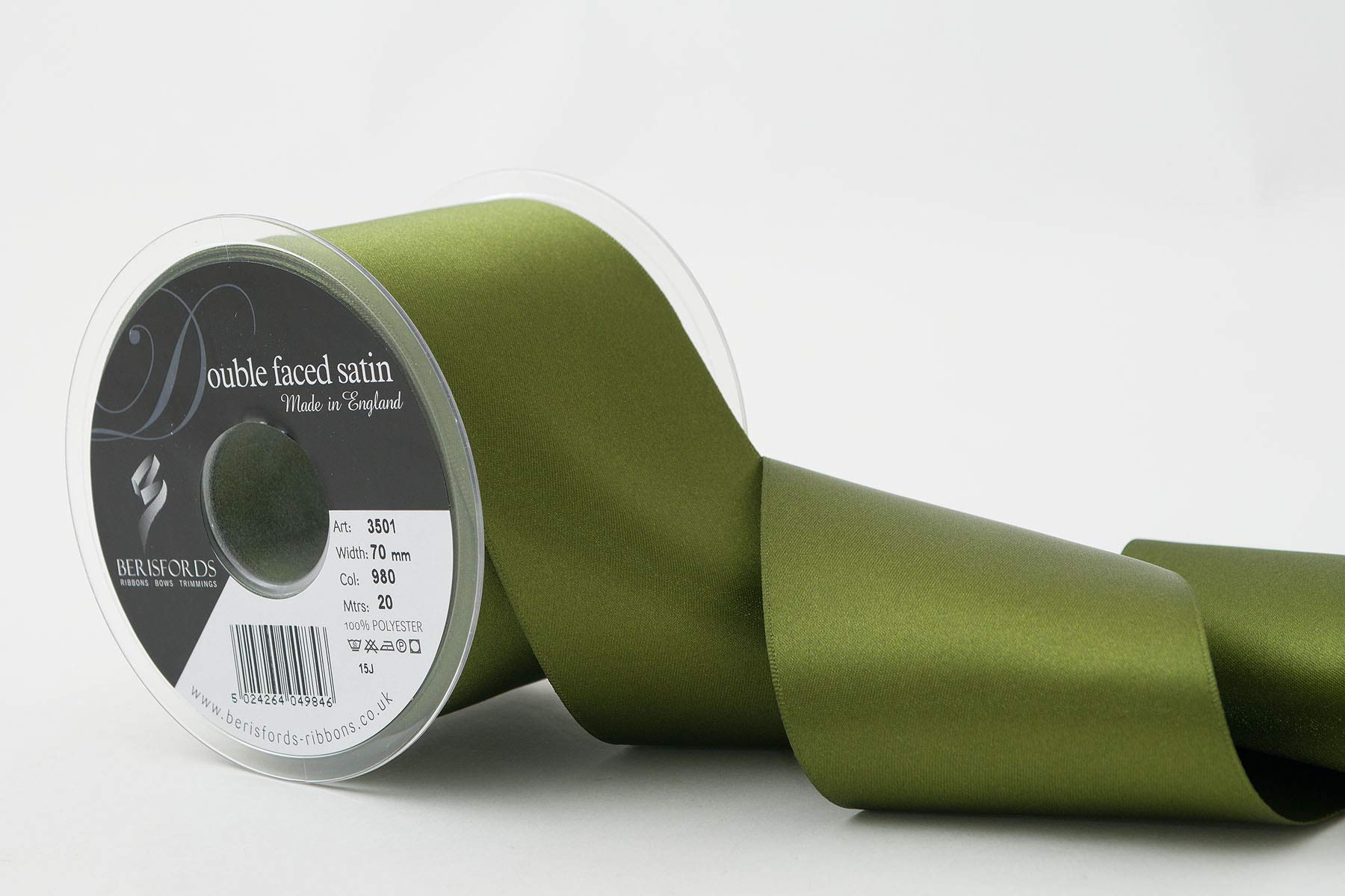 Berisfords Double Faced Satin Ribbon, Cypress, 70 mm Width, 20 metre Length