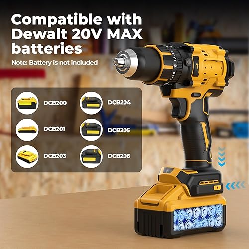 Miniatura 6 de Taladro de Martillo Inalámbrico Compatible con Batería Dewalt 20V MAX (Sin Batería) Taladro Sin Escobillas de 20V, Taladro Inalámbrico de 12" para