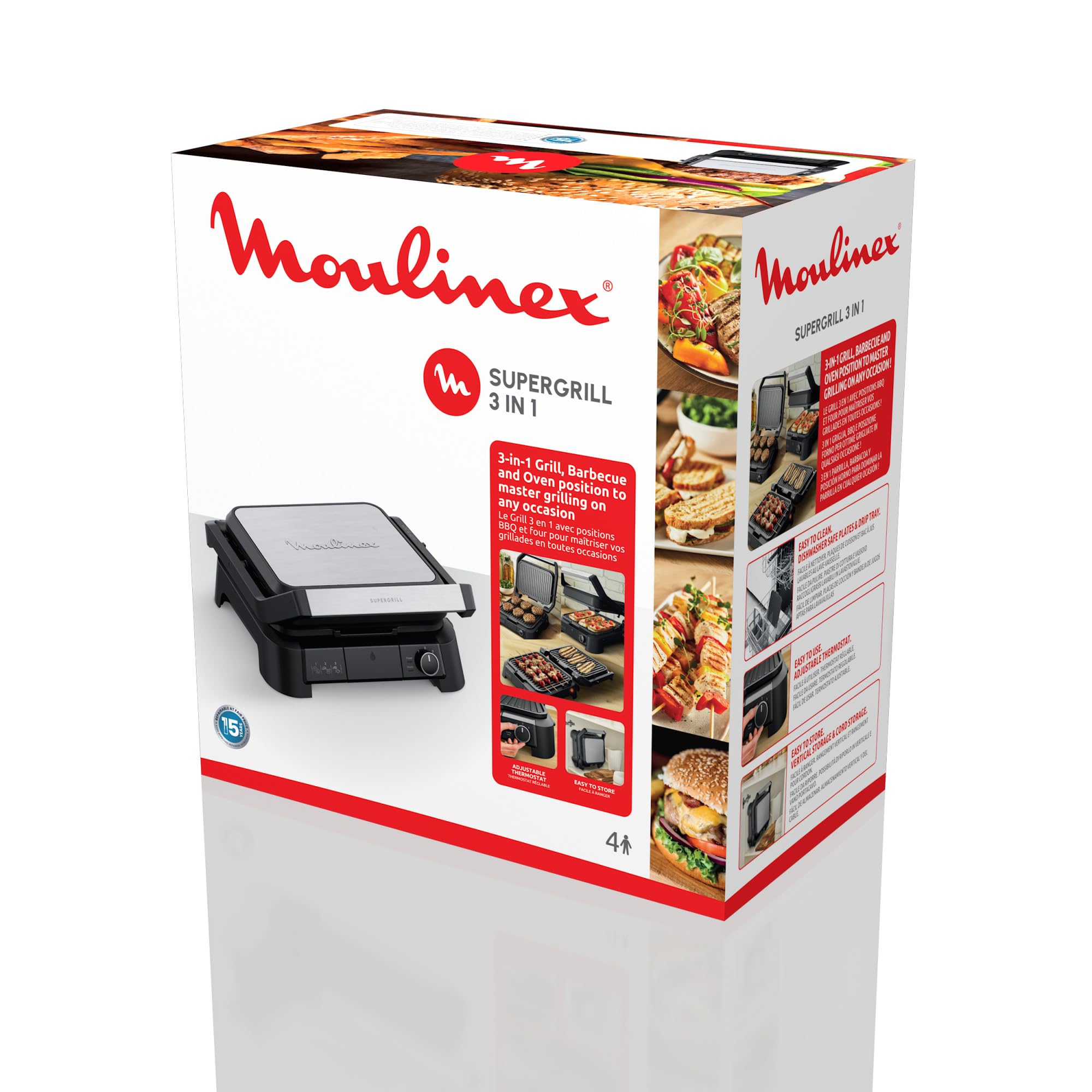 Moulinex SuperGrill 3 in 1, Modalità Griglia a Contatto, Barbecue e Modalità Forno, con Termostato Regolabile, Facile da Pulire, Design Salvaspazio, Riscaldamento Rapido, GI510D