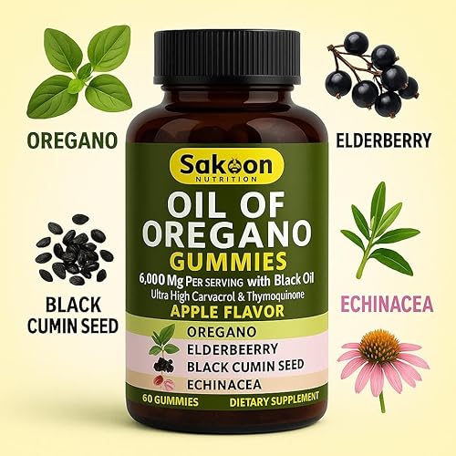 Miniatura 3 de Sakoon nutrition Gomitas de aceite de orégano  Apoyo inmunológico con aceite de orégano 300 mg, semillas de comino negro, saúco, equinácea