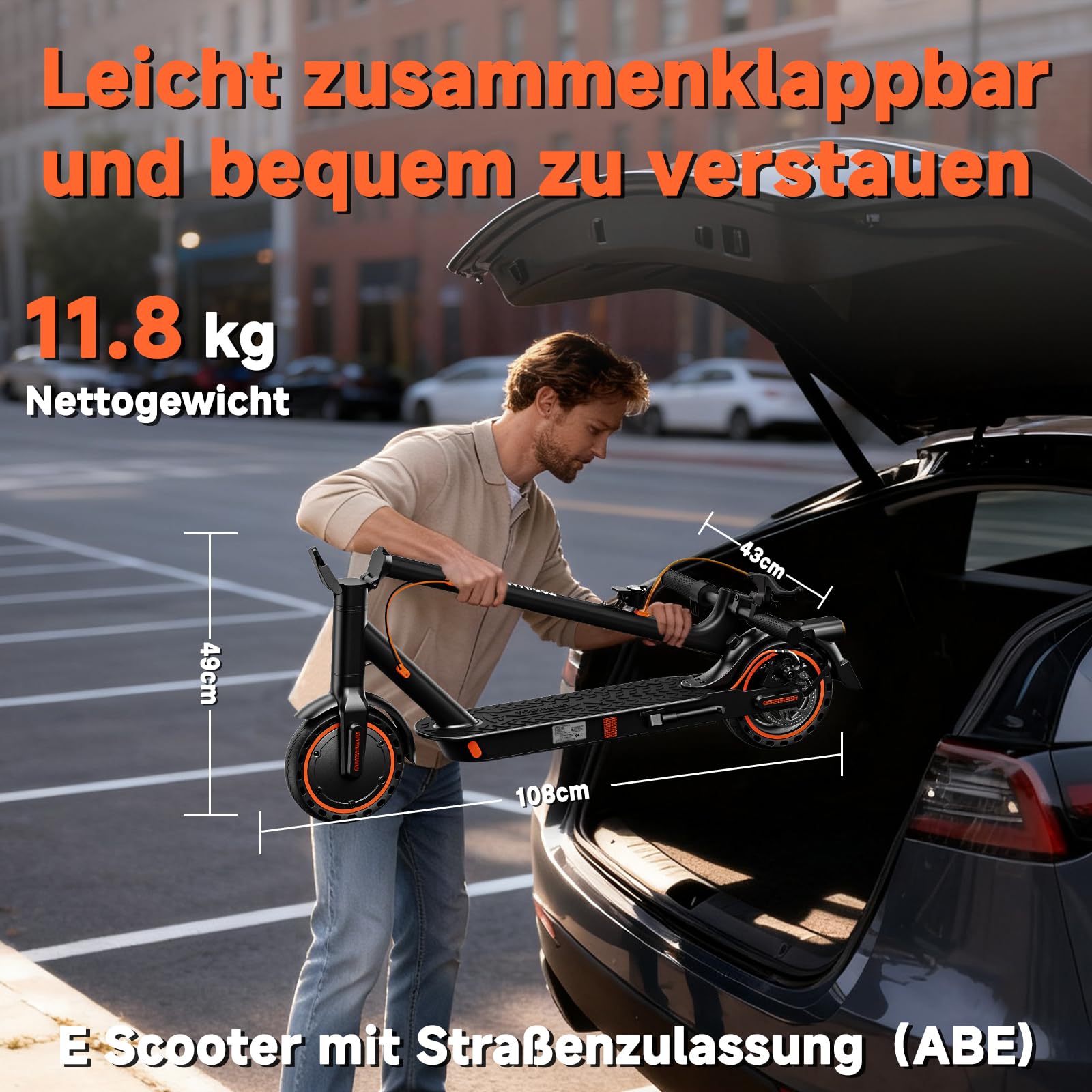 TODIMART E-Scooter mit Straßenzulassung, 500W Motor, klappbar | Klappbares Design App-Steuerung 20 km/h Höchstgeschwindigkeit 8,5-Zoll-Vollgummireifen Tempomat