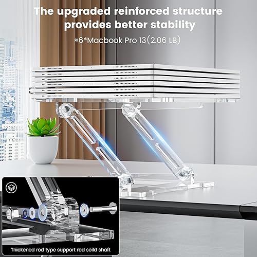 Miniatura 2 de Soporte para laptop para escritorio, elevador portátil de acrílico para laptop, soporte ergonómico ajustable para computadora portátil MacBook Air