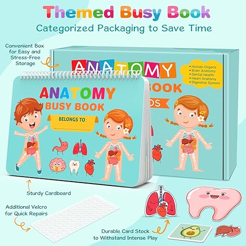 Miniatura 5 de HONGDDY Montessori - Libro ocupado para niños, libro de anatomía del cuerpo humano, actividades de aprendizaje preescolar para niños pequeños,