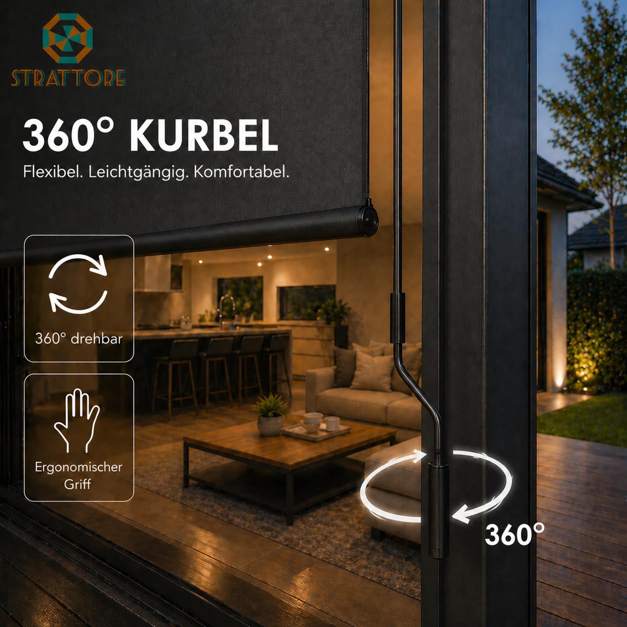 Store Vertical Extensible 180x250 cm Balcon Store Roulant Extérieur - Blocage des UV avec Manivelle et Cassette du Vent pour Balcon Terrasse Patio Jardin d'Auvent Protection - Anthracite