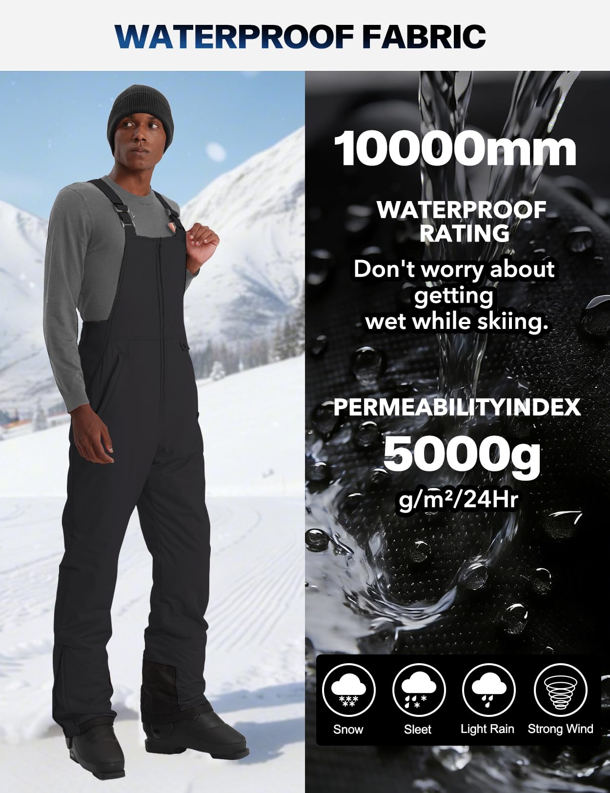 GEMYSE Uomo Pantaloni da Sci Invernali Impermeabili Neve complessivi Tuta Snowboard con Bretelle Regolabili