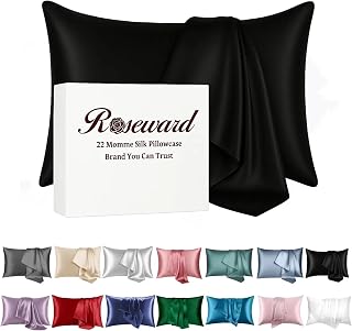 Organic Silk Pillowcase for Hair and Skin Made in USA, Natural Mulberry Silk Pillow Cases Black, 22 Momme, Oeko-TEX Certified, Anti Acne, 1 Pc 20"x26" (Standard, Black)