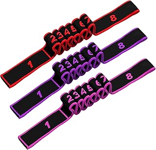 MeoZynxadril 3 Pieces Bande élastique, Ceinture de Yoga, avec 8 Boucles, Elastique Sport, Yoga Stretch Bandes, élastique Musculation, pour Pilates, Fascias, Musculation, étirement Corps