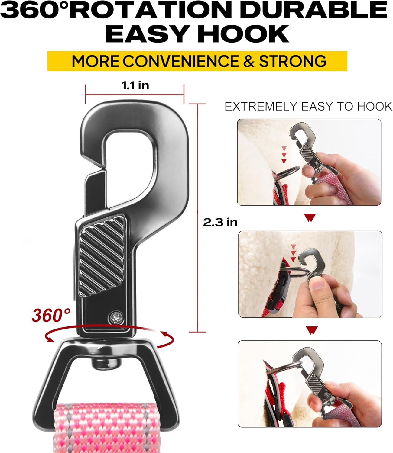 Fida 6 FT Heavy Duty Dog Leash with 2 Comfortable Padded Handles, Traffic Handle & Advanced Easy Snap Hook, Reflective Walking Lead for Large, Medium & Small Breed, Pink - Image 4