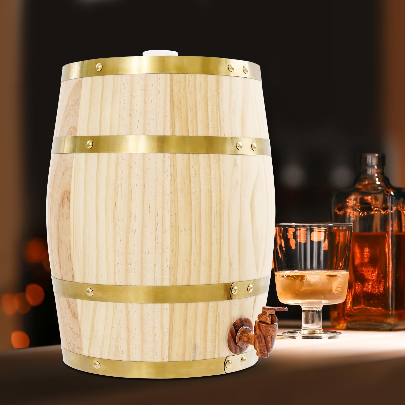 Distributeur de boissons, tonneau en bois de 10 l, avec robinet, tonneau de vin en pin pour le stockage du vin, du whisky