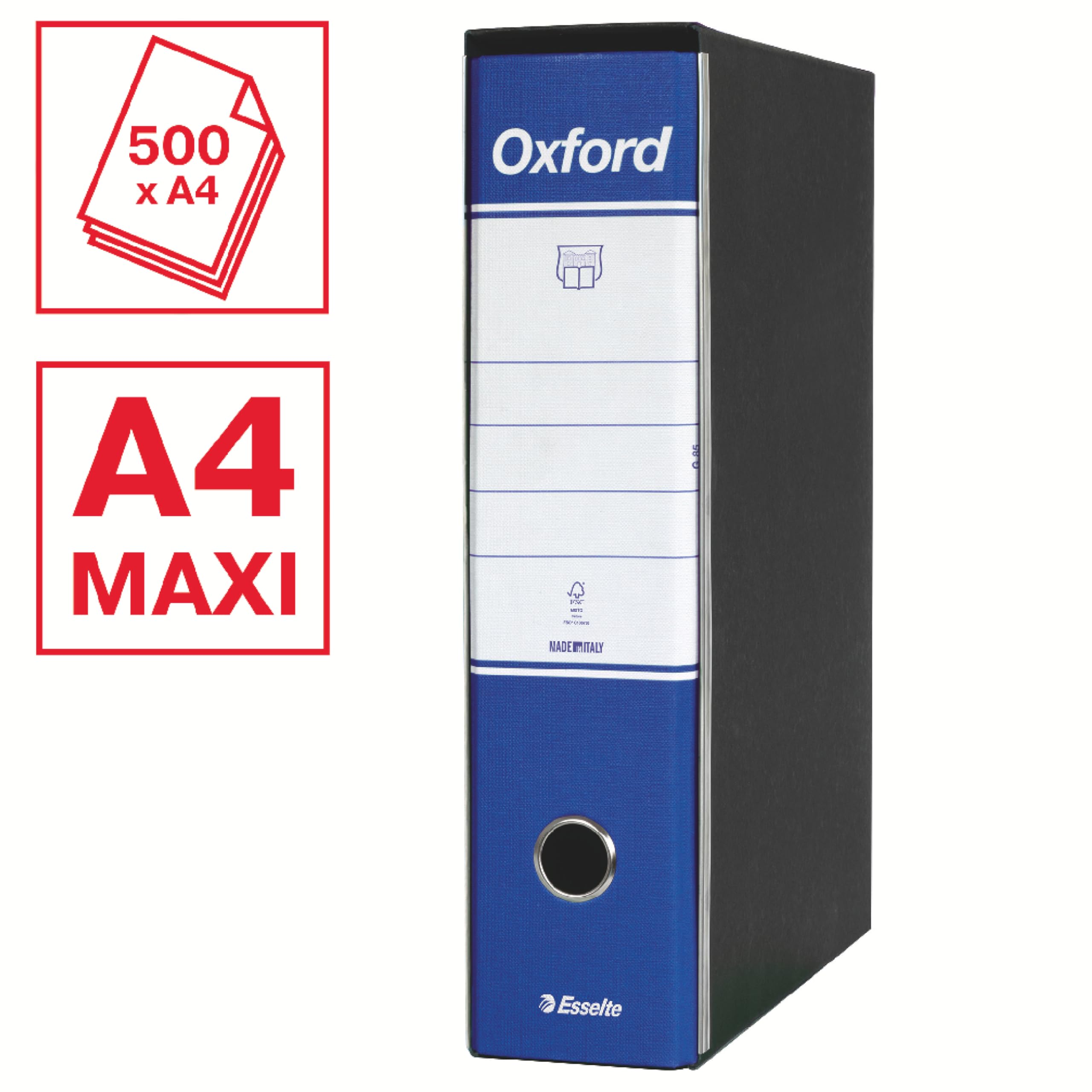 Esselte OXFORD G85 Registratore con Custodia, con Meccanismo a Leva N.1 in Formato Protocollo (23x33cm) con Dorso da 8 cm, Blu, Conf.da 6 pezzi, 390785050