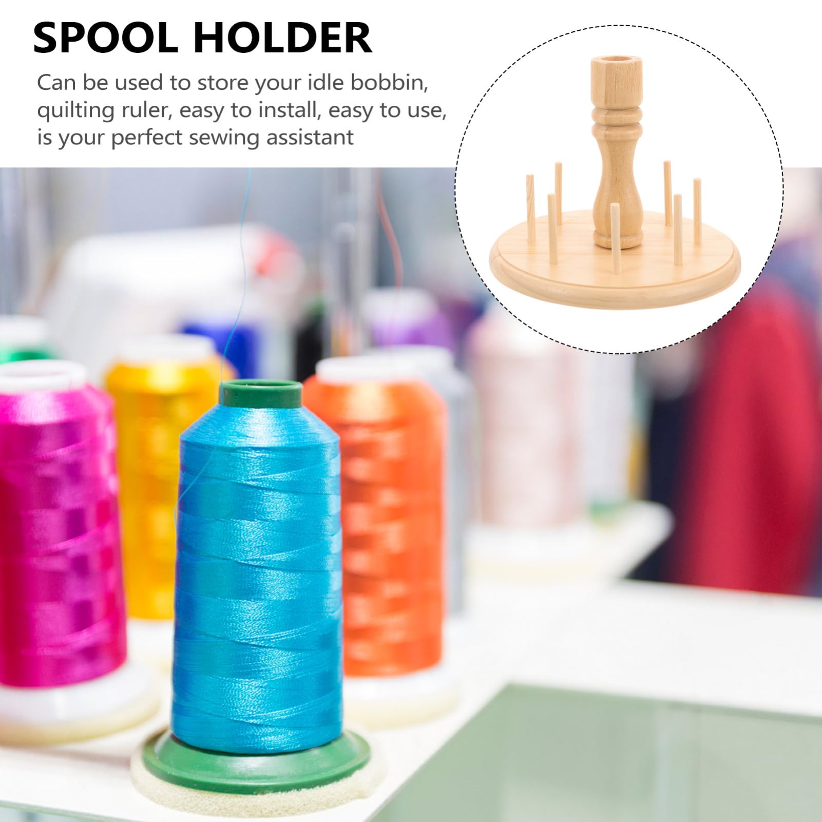 KOCKSHION Wooden Thread Holder Stand Spool Rack for Embroidery Sewing Quilting Projects Durable Beechwood Construction Efficient Thread Organizer for Easy Access and Storage