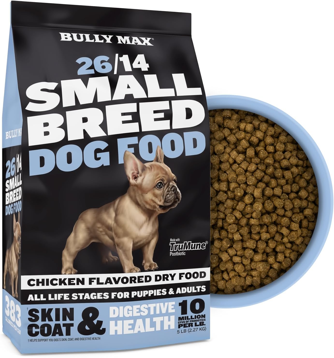 26/14 Small Breed Dry Dog Food for Skin, Coat & Sensitive Stomach - Natural Chicken & Rice Soft Kibble Bites for Puppies & Adult Dogs - French Bulldog, Frenchie, Mini Breed Puppy Food, 5lb.