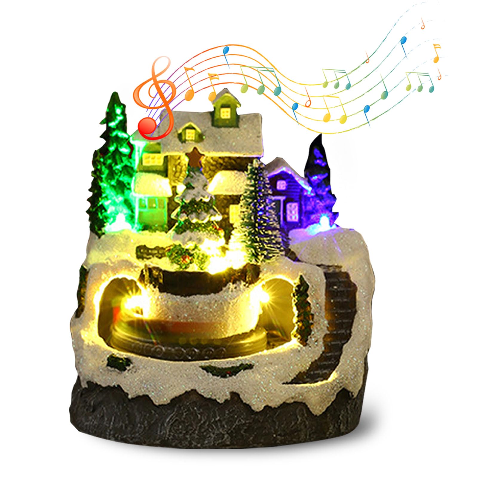 Village de Noel Lumineux, Village de Noel Miniature avec LED, Musical et Treno Tournant Animé, Alimentation par Batterie et USB Village Noel Petite maisons de Noël pour Fête de Noël Decoration