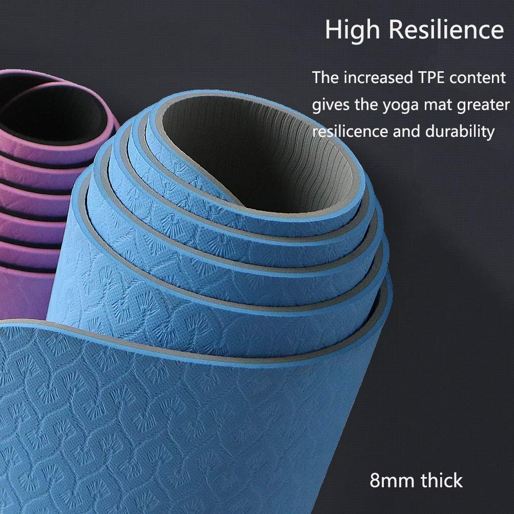 Esterilla de yoga antideslizante TPE con correa elástica y bolsa de esterilla, respetuosa con el medio ambiente, 8 mm de grosor, esterilla de entrenamiento para yoga, pilates y ejercicios de