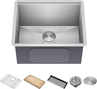 Kore 23 Inch Undermount Workstation 16 Gauge Stainless Steel Single Bowl Laundry Utility Kitchen Sink with Accessories, KWU100-23L