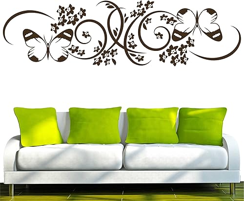 WTD - Adhesivo decorativo para pared, diseño de mariposas románticas, 37.8 x 10.2in, color marrón