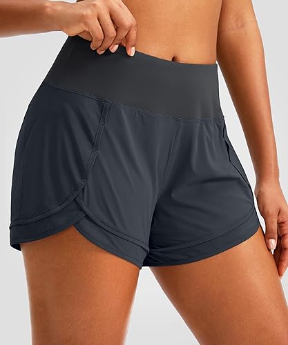 Miniatura 2 de Pantalón corto de correr para mujer con bolsillo con cremallera, pantalón corto deportivo, para gimnasio, de 3 pulgadas, secado rápido para mujer