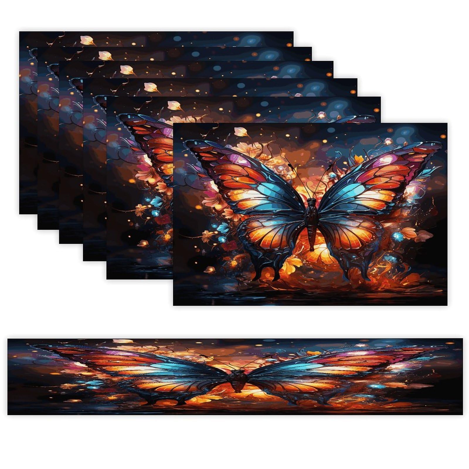 Colorful Butterflies Table Runner and Placemats Set of 6 Heat Resistant Washable Table Runners Dining Mat Sets Modern Cloth Place Mats Linen Table Decor for Kitchen Dining Room