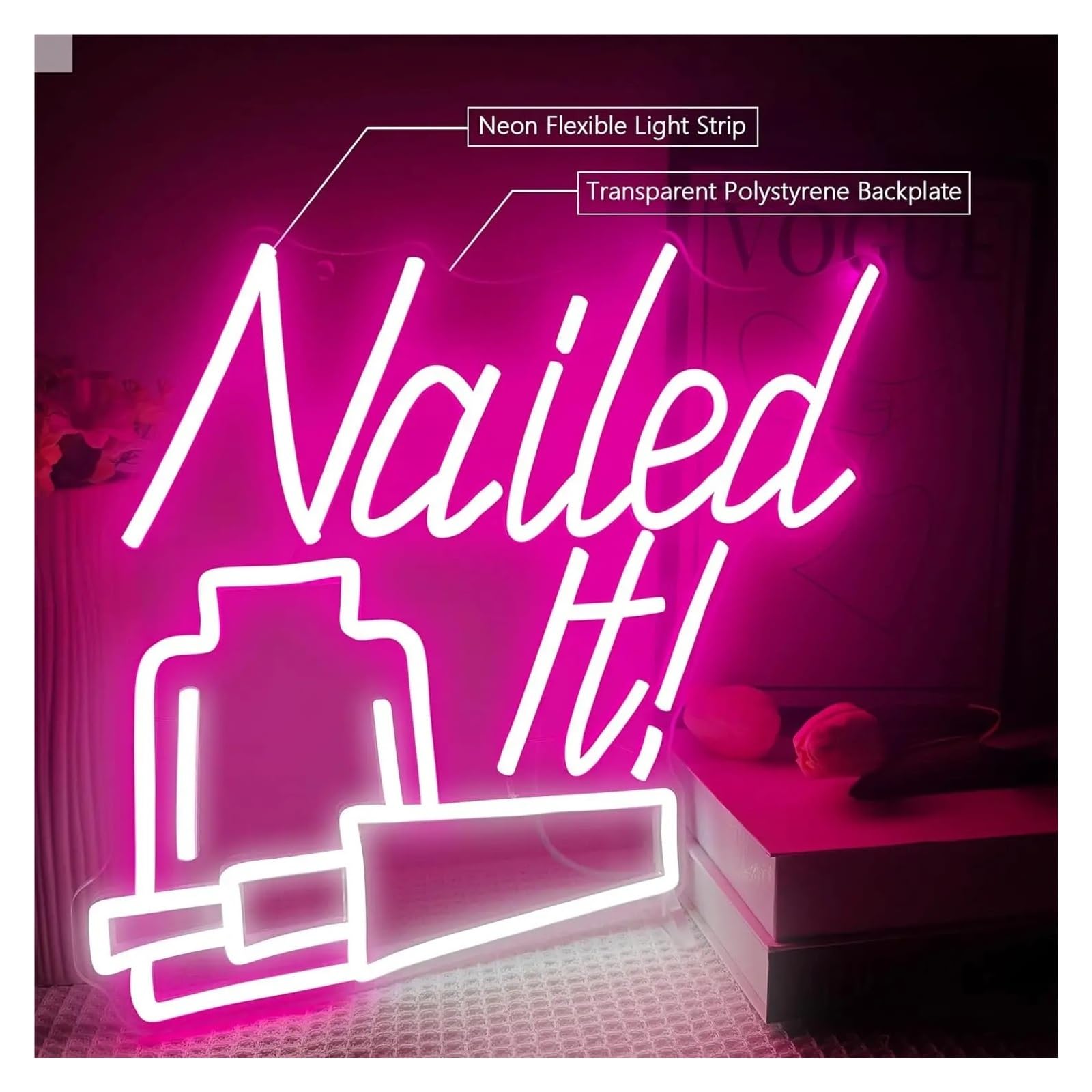 Wiszące neony artystyczne "Nailed It!"Neon LED Light USB Do Salonu Piękności Salon Paznokci Bar Party Gaming Room Dekoracje Sypialni 35X31.1cm