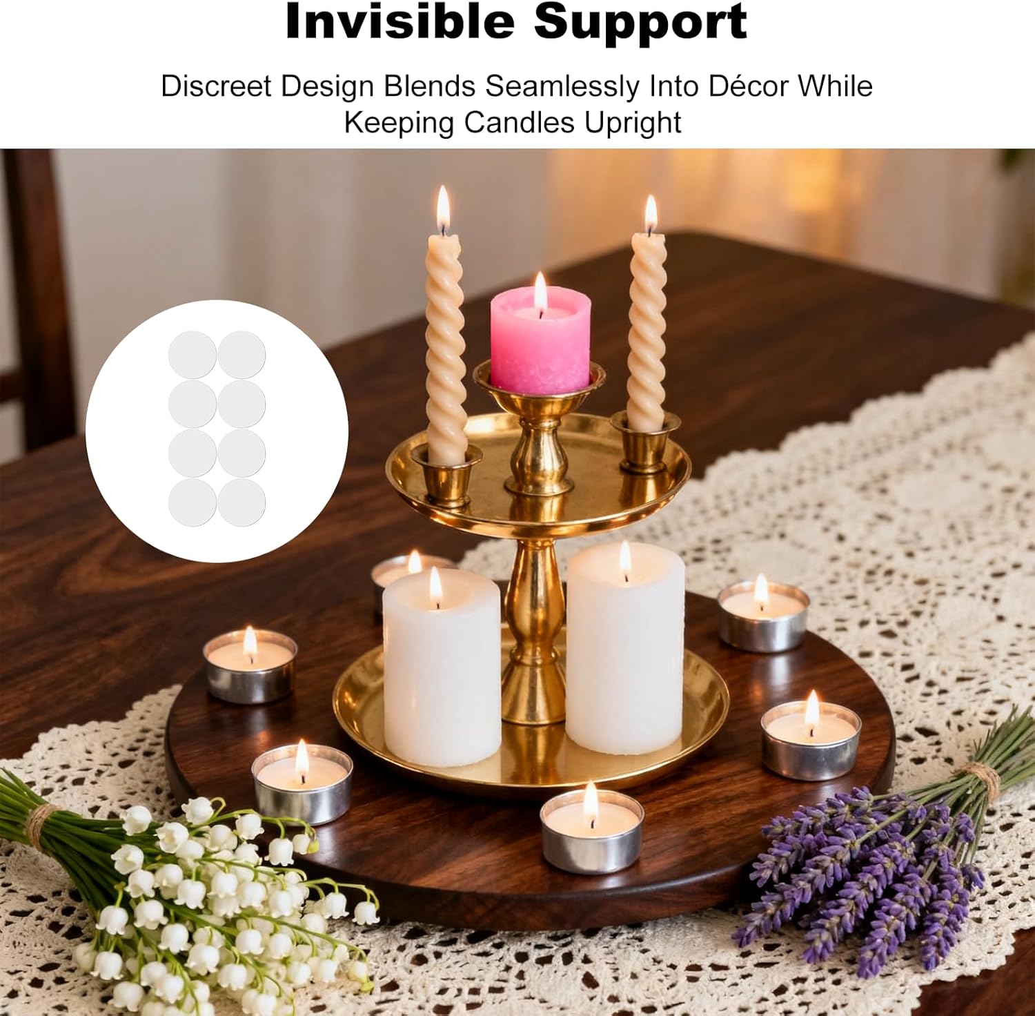 32Pcs Candle Adhesive Stay Grippers for Taper Candles Sticky Dots and Thin Holder Candlestick Straps with Stick Holders for Holiday Party Decorations - Image 7