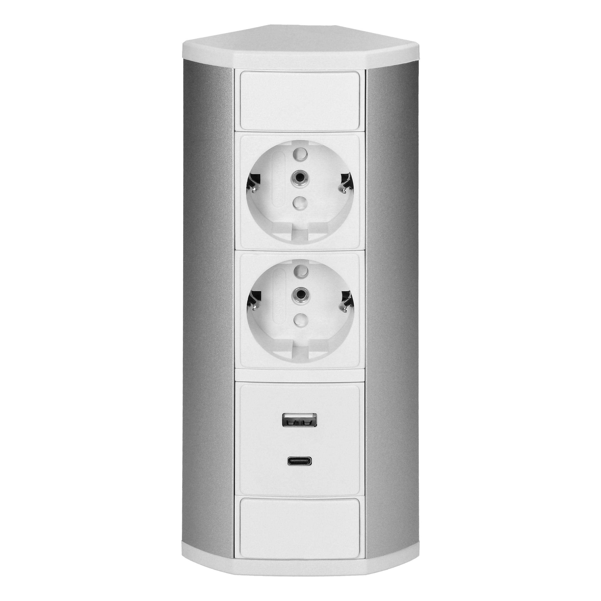 Enchufe para muebles de 2 enchufes y USB-A y USB-C blanco cable de 0,6 m – Enchufe para escritorio, cocina y oficina – 3680 W, 230 V, IP20 – Regleta de enchufes múltiple