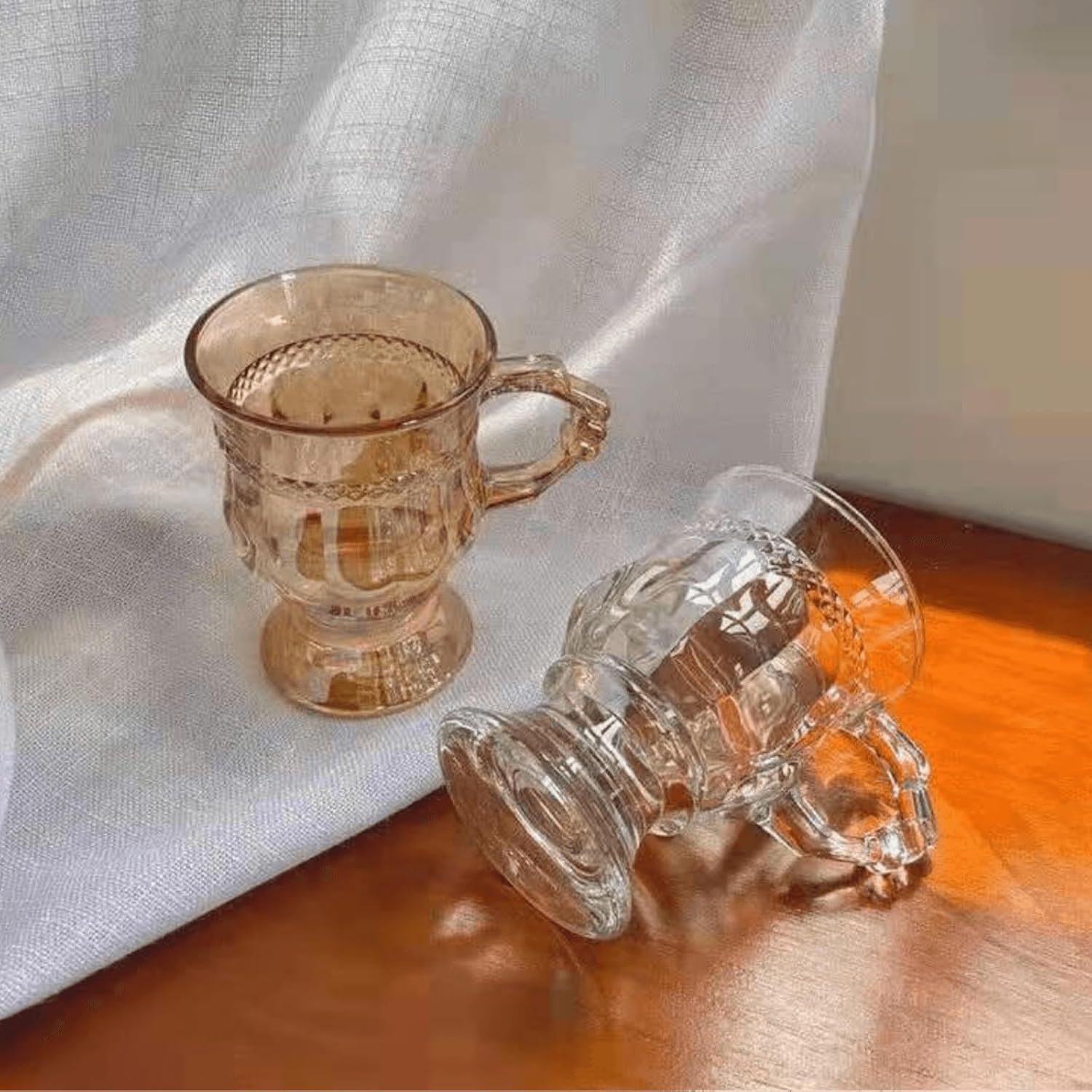 Vintage Irish Coffee Mugs, Crystal Clear Irish Coffee Glass with Handle, Small Footed Stem Base, Heat Resistant, Heavy Duty Cups for Hot Chocolate, Tea, Coffee, 4pcs gray