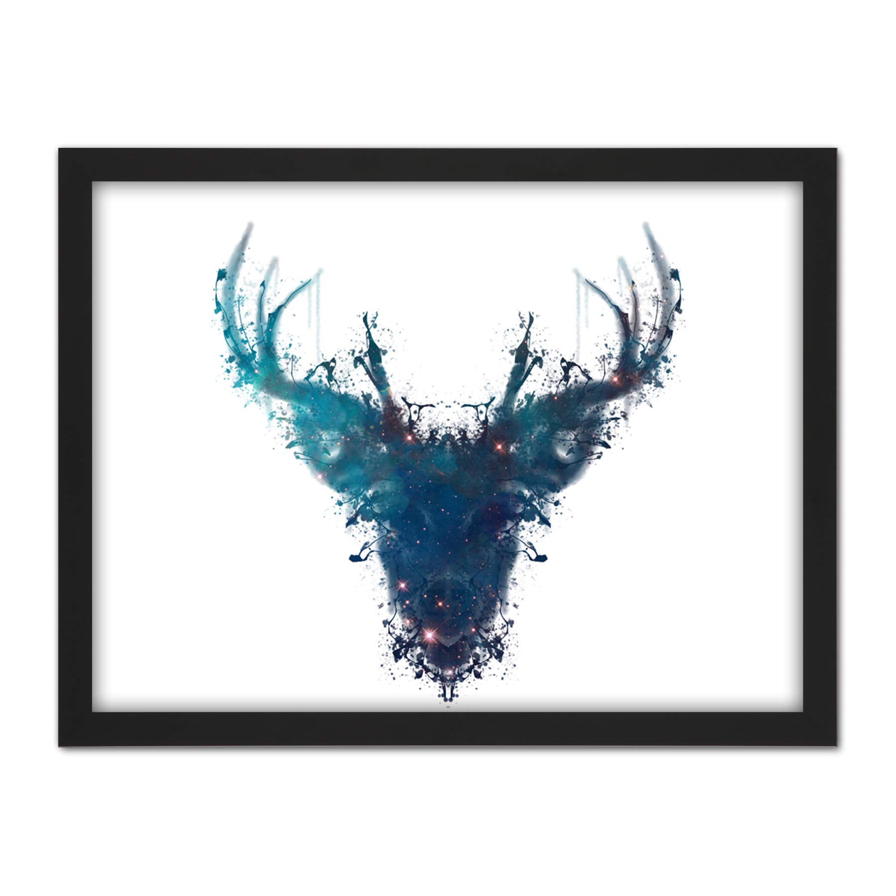 Wee Blue Coo Ink Splat Deer Stag Artwork Framed Wall Art Print 18X24 Inch