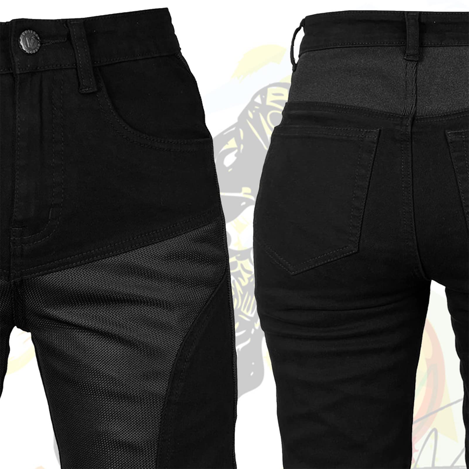 Pantalon moto Mujer con Equipo de Protección - Pantalón Cargo Vaquero para Verano, Elástico para Motocross y Moto con 4 Juegos de Almohadillas Protectoras (Upgrade-Armor,M)