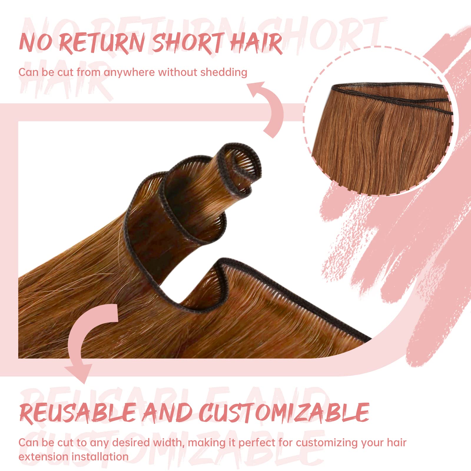 Fshine Tessitura Extension Genius Weft Rosso Marrone 40cm 50g Extension Matassa Sottili Aggiornato Remy Naturale Capelli Veri per Donne Human Hair