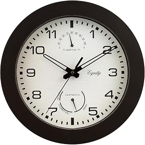 La Crosse Technology Equity 29005 Outdoor Thermometer and Humidity Wall Clock, 10-Inch, Brown