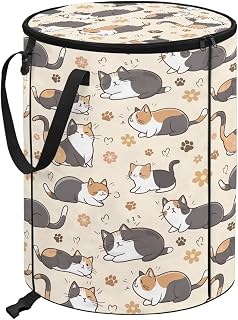 ZOUTAIRONG Cute Cats Camping Trash Can Reusable Yard Waste Bags Outdoor Foldable Trash Can Reusable Storage Bag for Collecting Party and Yard Waste