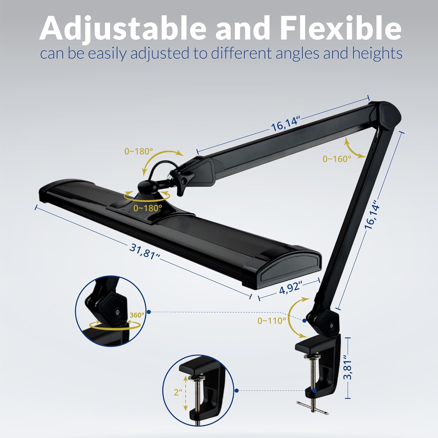 Ultra Bright 4500 Lumens Powerful Professional Eye Care LED Desk Lamp - Brightness Adjustable, Modern Task Light for Home, Beauty, Crafting, Office, Workbench (Daylight, Dimming, Black)