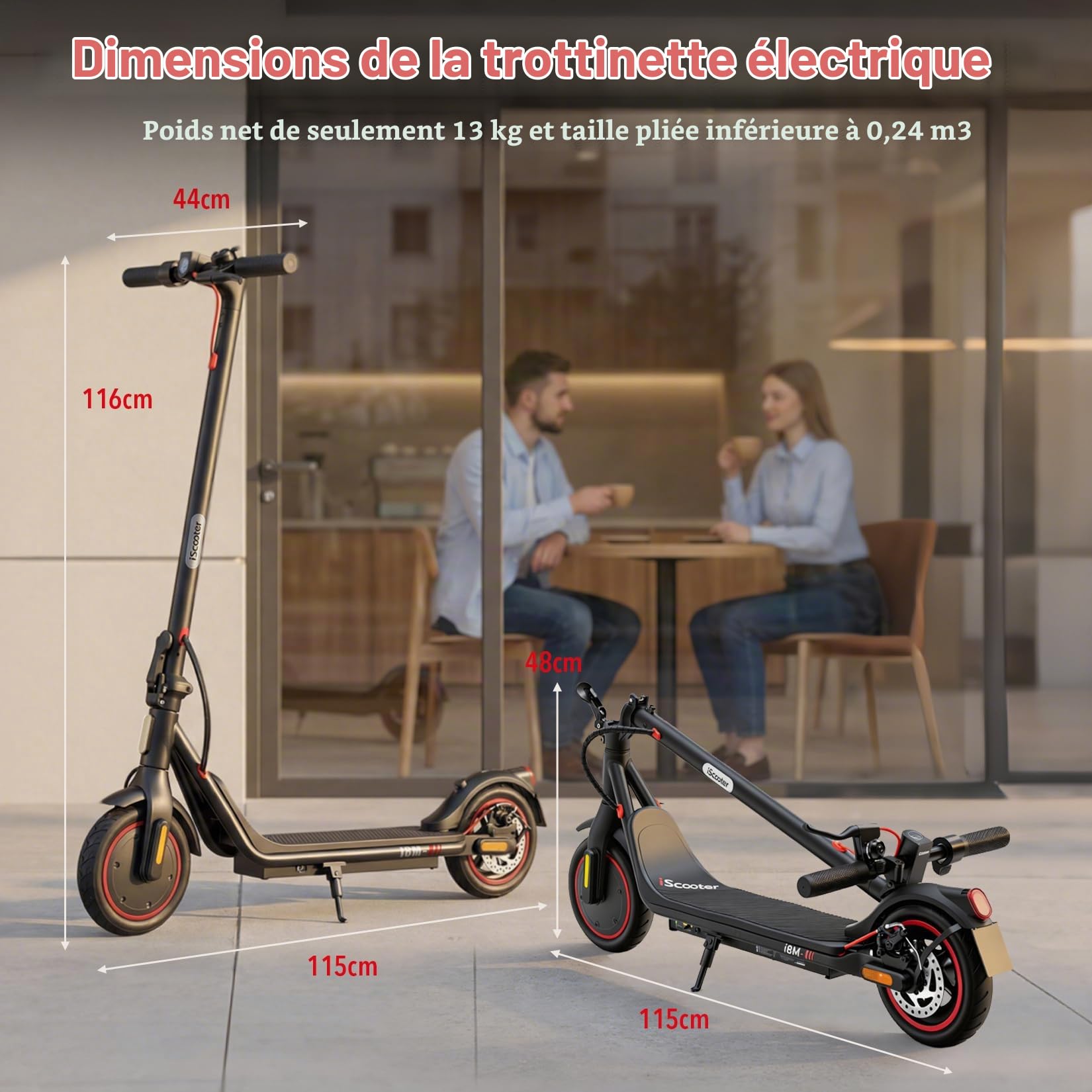 iScooter 8.5" Trottinette Électrique, 500W Moteur, Vitesse Max 25 KM/H, Klaxon, Sonnette, App, Double Freinage, Pliable, Charge 120 kg, Poids Net 13 kg, pour Adolescents et Adultes