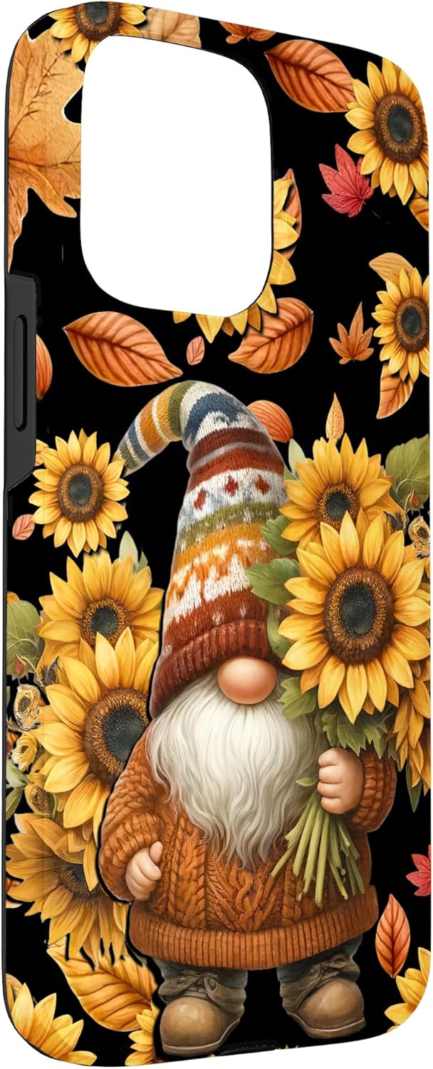 Aesthetic Fall Sunflower Pattern With Autumn Gnome Floral Case for iPhone 15 Pro Max