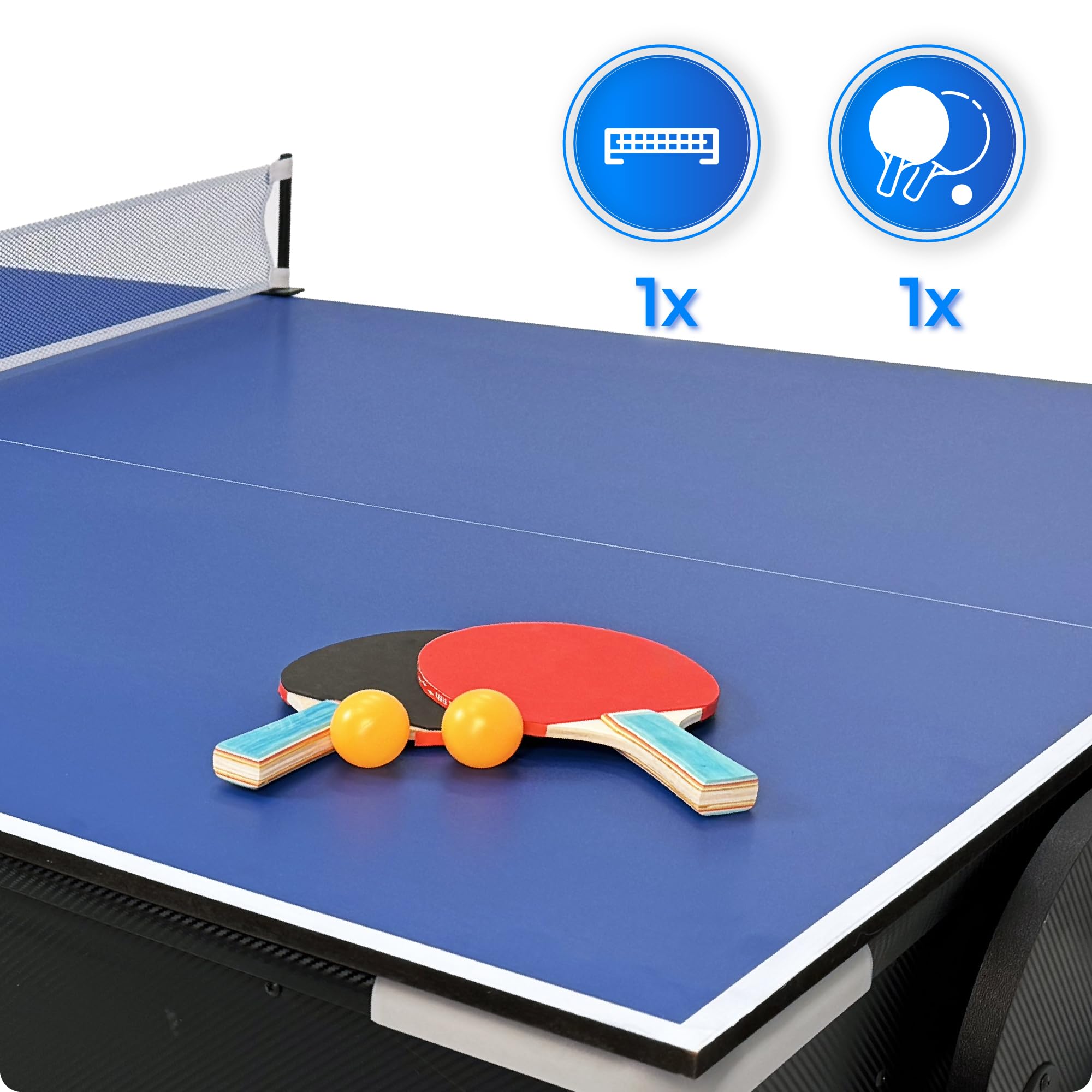 Table de Jeu multifonctionnelle Robuste 7ft THUNDER Crush 4en1 – Billard, Air-Hockey, Tennis de Table & Table de Salle à Manger avec Ensemble Complet d'accessoires