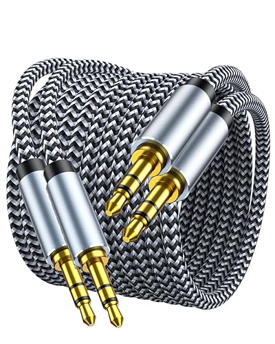 MORELECS Paquete de 2 cables auxiliares de audio de 0.138 in, cable auxiliar trenzado de nailon de 4 pies, cable auxiliar macho a macho de 0.138 in