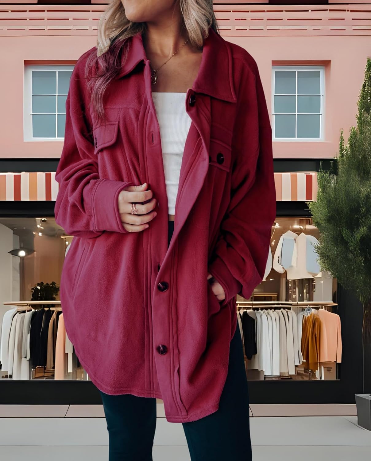 Women's Corduroy Shirt Jacket Long Sleeve Button Down Top with Lapel Collar Pockets Casual Wear for Vacation - Image 6