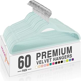 HOUSE DAY Sky-Blue Velvet Hangers 60 Pack, Premium Non Slip Clothes Hanger