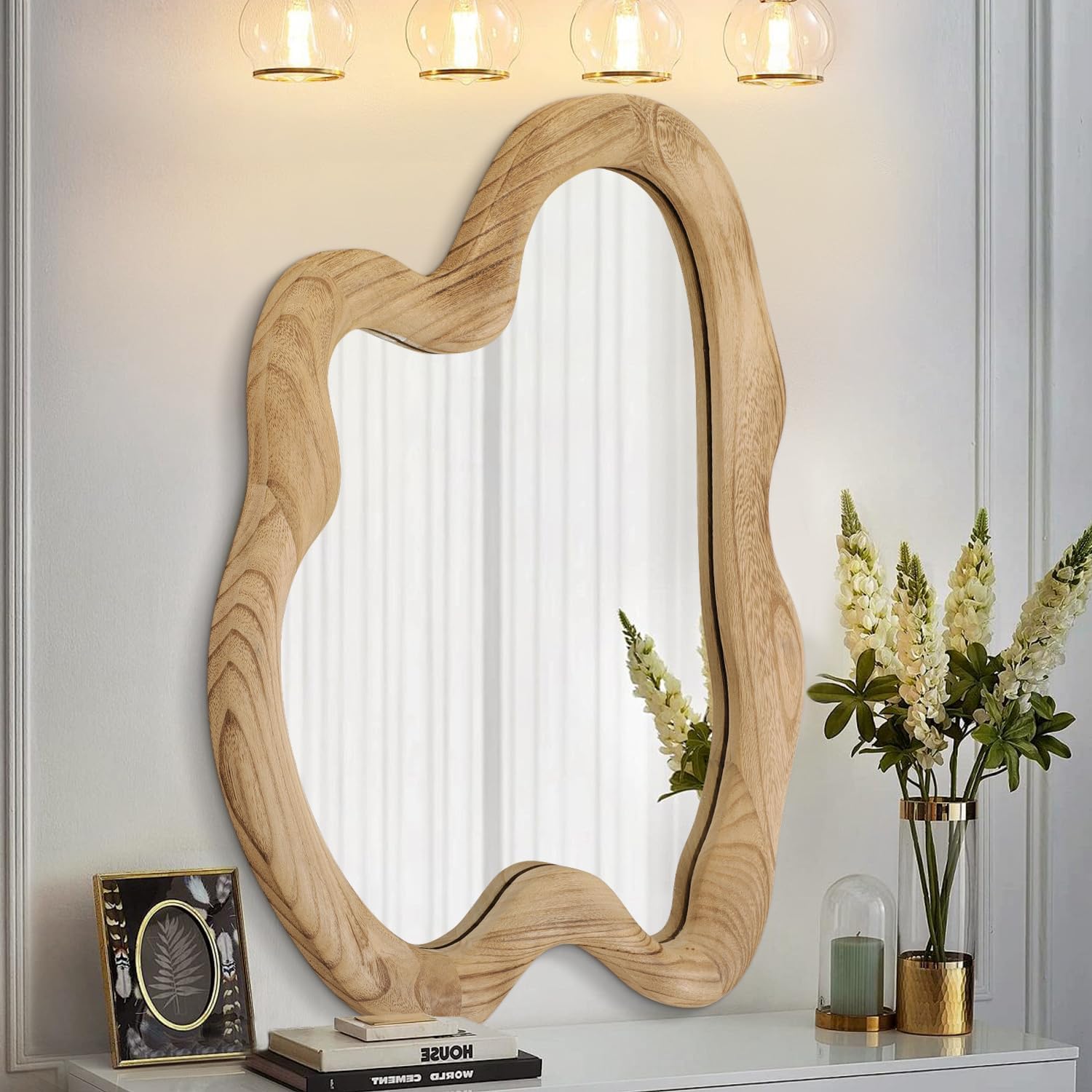 AAZZKANG Asymmetrical Wall Mirror 24"x16" Rustic Irregular Vanity Mirror Rustic Decorative Large Mirror for Bathroom Bedroom Living Room Hallway