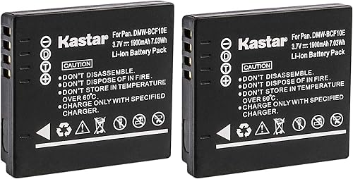 Kastar Batería (paquete de 2) para Panasonic DMW-BCF10 DMW-BCF10PP A59 y Lumix DMC-FS12 FS15 FS25 FS4 FS42 FS6 FS7 FX40 FX48 FX500 FX550 FX580 F2 F3