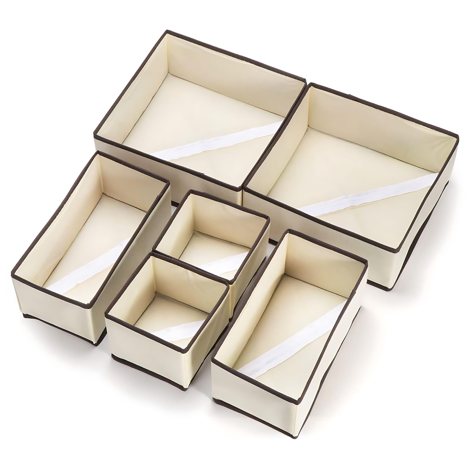 Gowloz Foldable Cloth Storage Boxes – Set of 6 (Off-White) | Non-Woven Fabric Organizers | 2 Small, 2 Medium & 2 Large | Wardrobe, Closet & Home Storage Solution
