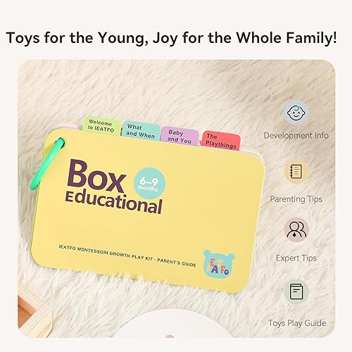 Miniatura 7 de IEATFO Juguetes Montessori para bebés de 6 a 9 meses, juguetes de aprendizaje de madera 7 en 1 con Rainmaker, pelota multisensorial, caja de