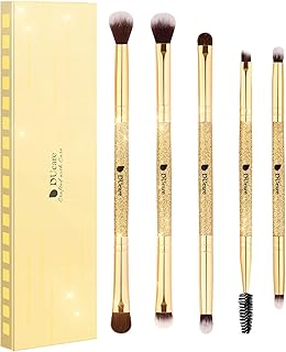 DUcare Eyeshadow Brush Set Duo End Eye Makeup Brushes Golden Glitter Professional Eyeshadow Brushes 5Pcs Travel Concealer ...