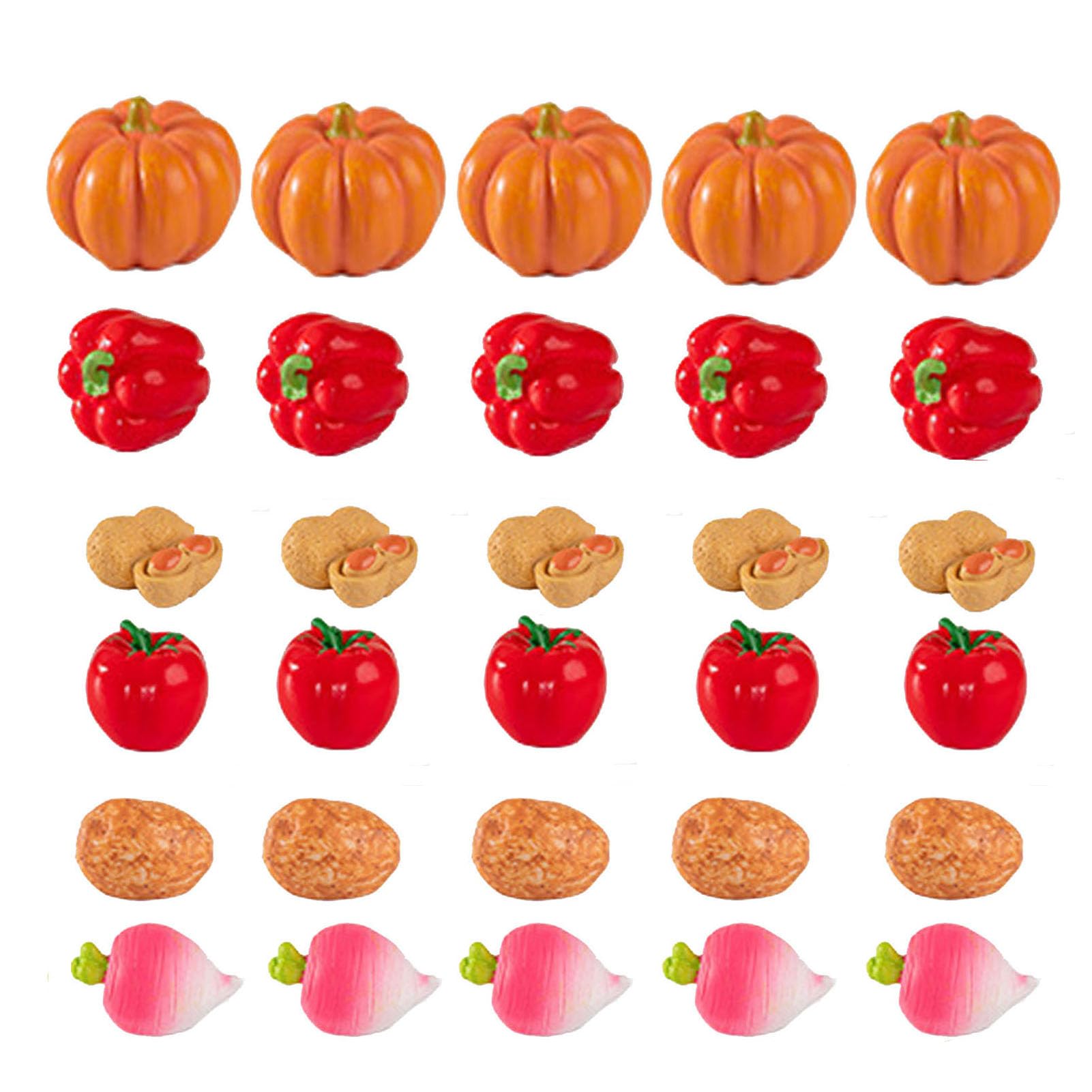 Vegetables Mini Resin Figures 30 PCS Pumpkin, Potato, Tomato Resin Little Small Decor to Hide Miniatures Fillers Garden Play Kitchen Party Artificial Vegetables