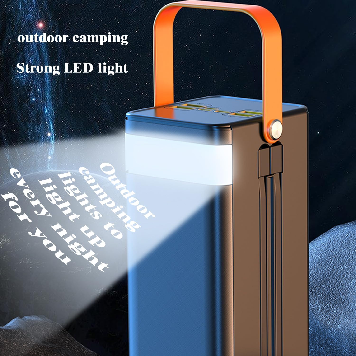 Caricatore portatile da 70000 mAh, 120 W a ricarica rapida e cavi integrati, con luce LED, 4 uscite e 3 ingressi, batteria ricaricabile per iPhone, Samsung, iPad, campeggio all'aria
