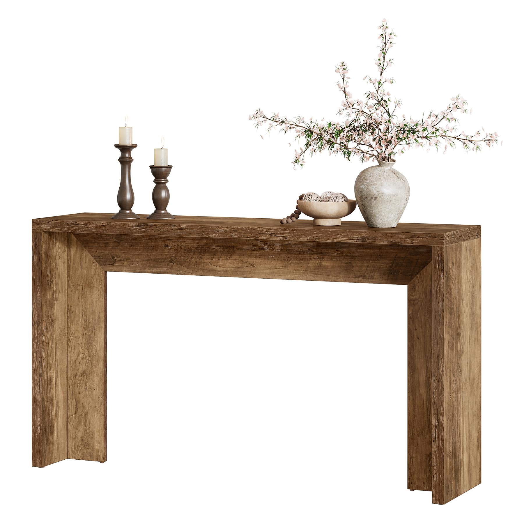 Tribesigns Tavolo consolle da fattoria da 140 cm con contenitore, tavolo da divano in legno marrone rustico per ingresso, ingresso, corridoio, soggiorno, facile da montare