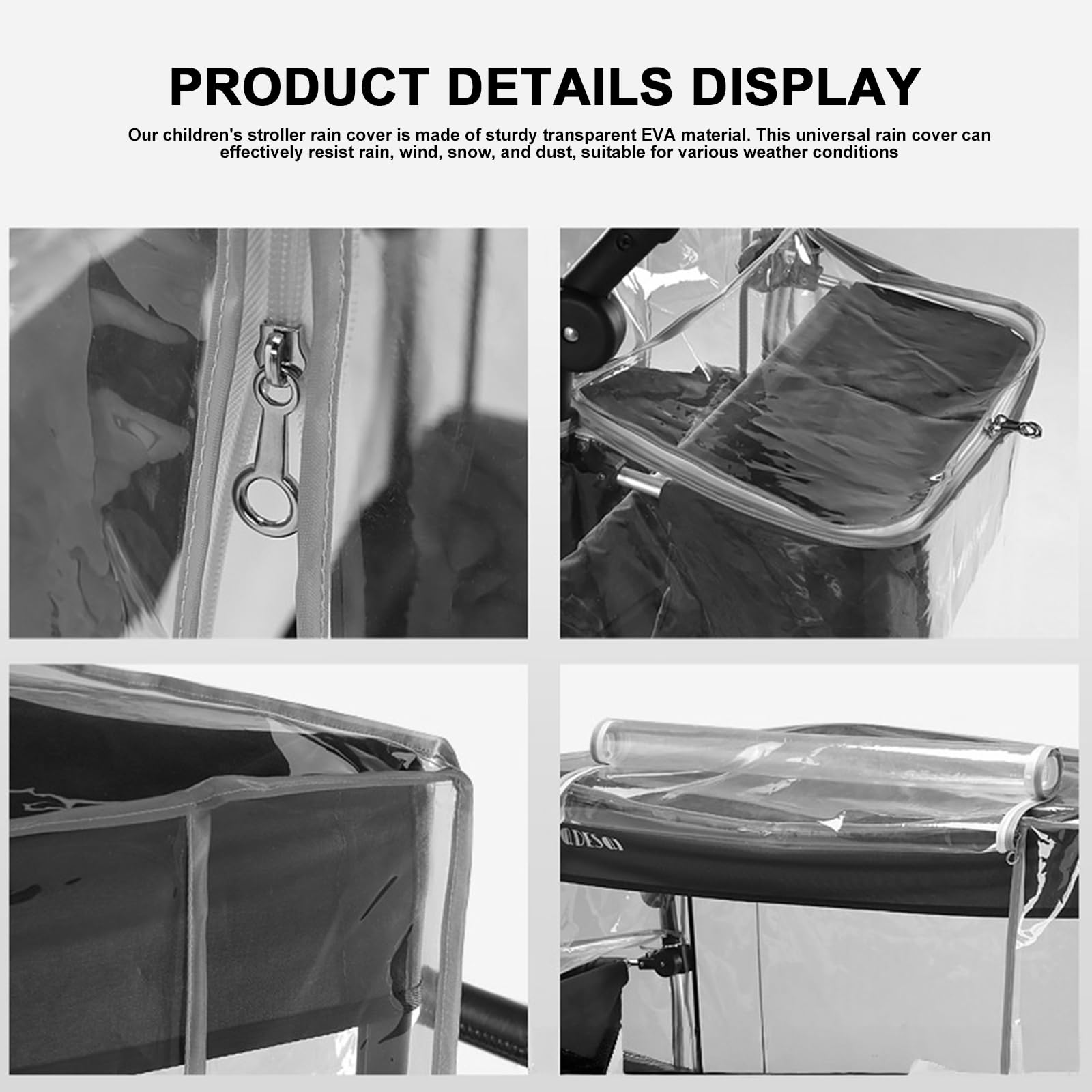 Universal Bollerwagen Regenschutz, Regenverdeck Universal, EVA Regenschutz Transparent mit Reißverschluss, Bollerwagen Zubehör für Transportwagen, Strandwagen, Kinderwagen,105 * 50 * 80cm, Hellgrau