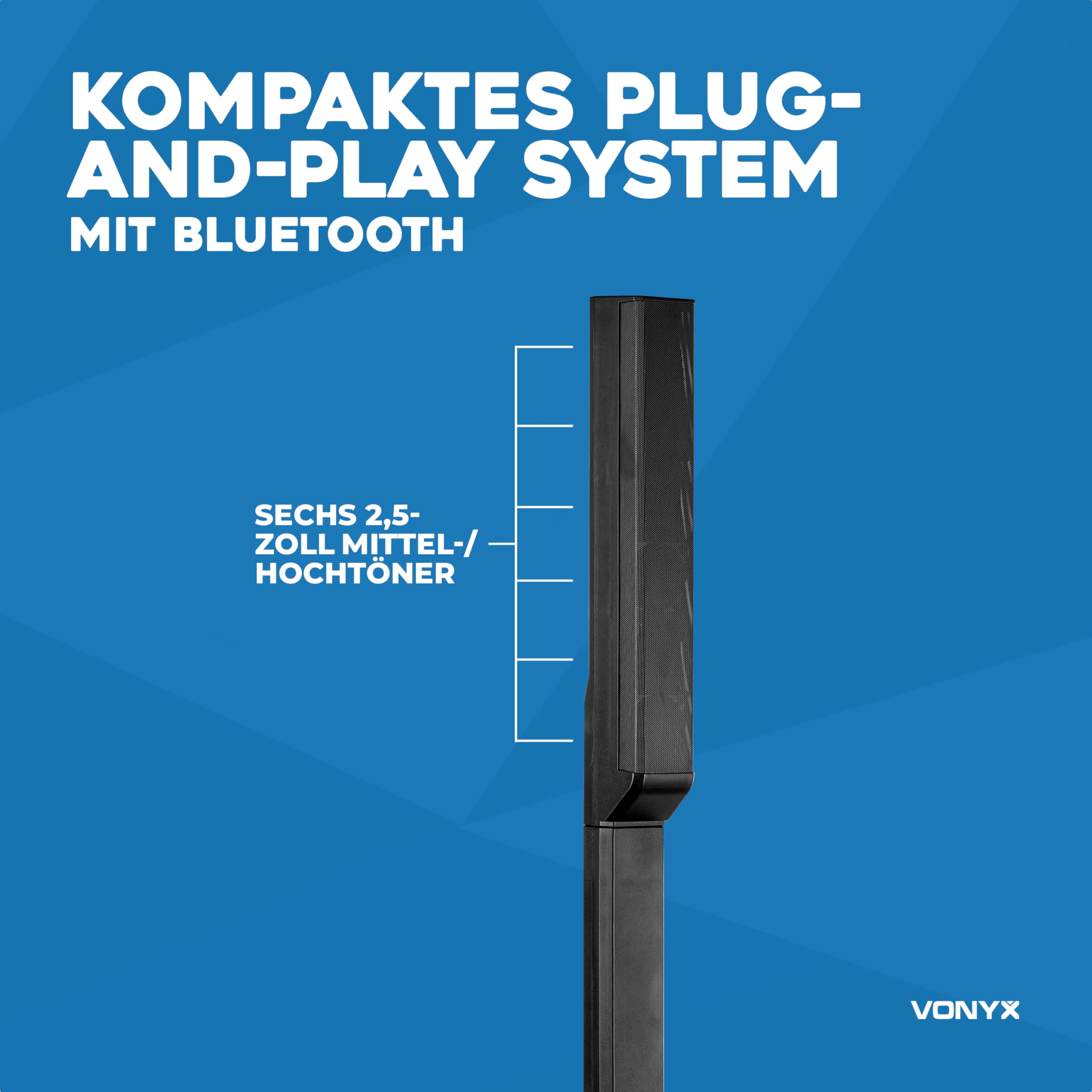 Vonyx VX820 Column Speaker System, PA Anlage Aktiv, 400W Line Array Säulenlautsprecher - 8 Zoll Subwoofer, Bluetooth 5.0, DSP, 4-Kanal-Mixer – DJ Anlage Komplett Set, PA Lautsprecher
